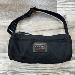 Tommy Hilfiger Black Nylon Shoulder Bag Pink Lining Y2K Logo Mini Purse